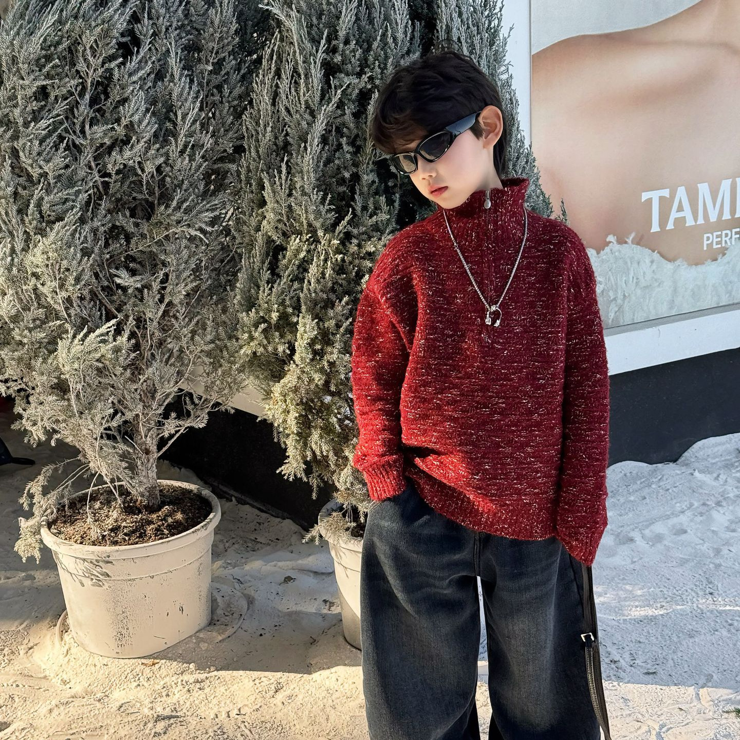 2025冬季新款韩版男童新年洋气加厚保暖高领毛衣儿童上衣潮