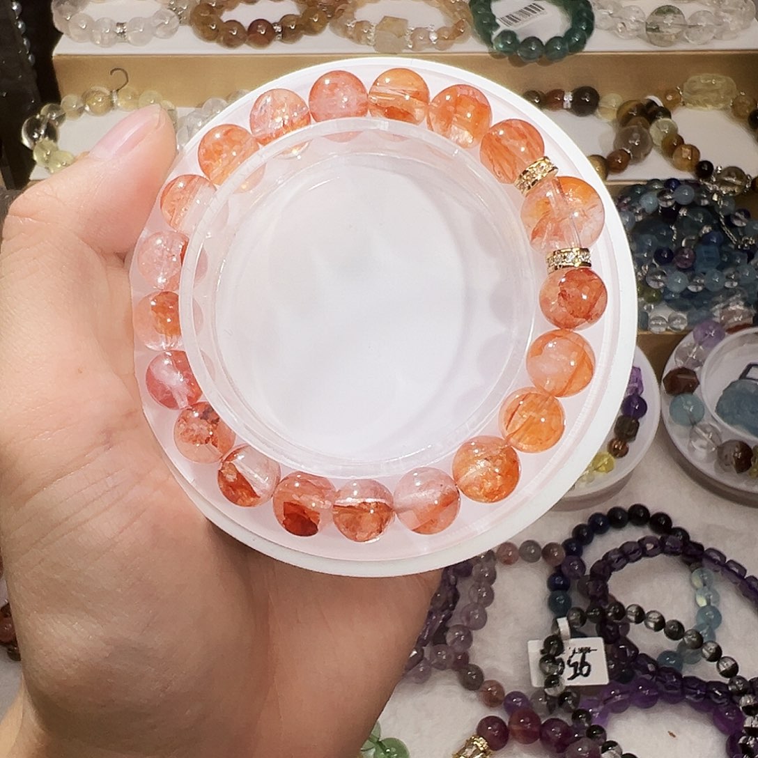 手串未镶嵌水晶冰透红胶花