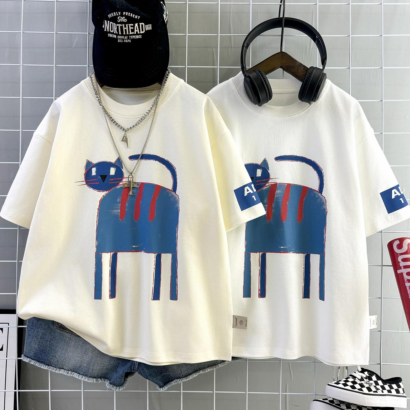 男童短袖2025夏新款卡通涂鸦工艺韩版宽松男女童时尚潮半袖T恤潮