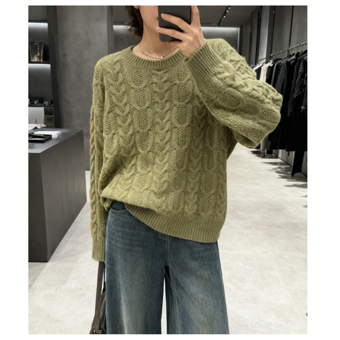 高货~100%羊毛~勿机洗~胸120-170长55立体绞花复古麻花毛衣 4072