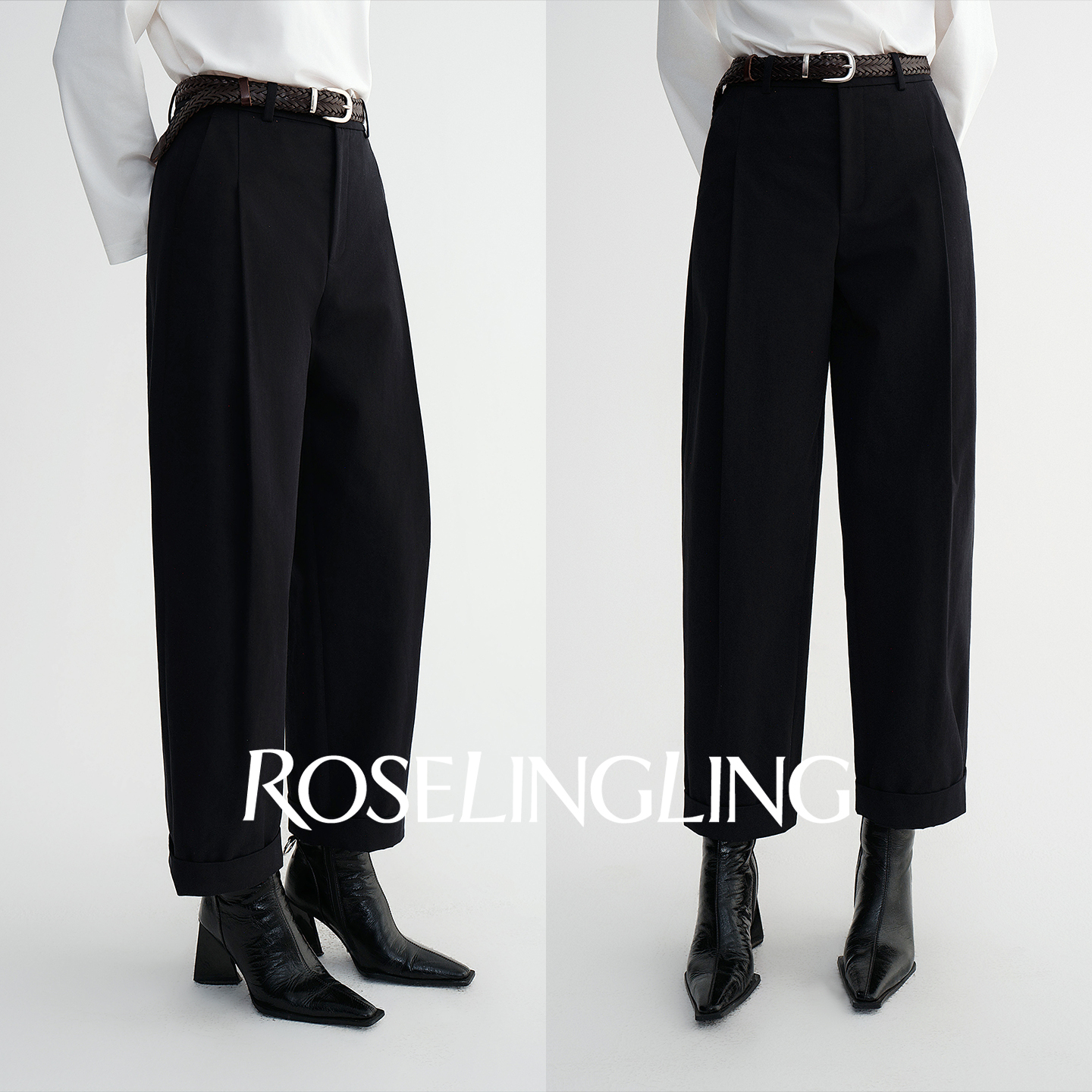 ROSELINGLING城市通勤骨感棉斜纹肌理感磨毛料显瘦显腿直微锥神裤