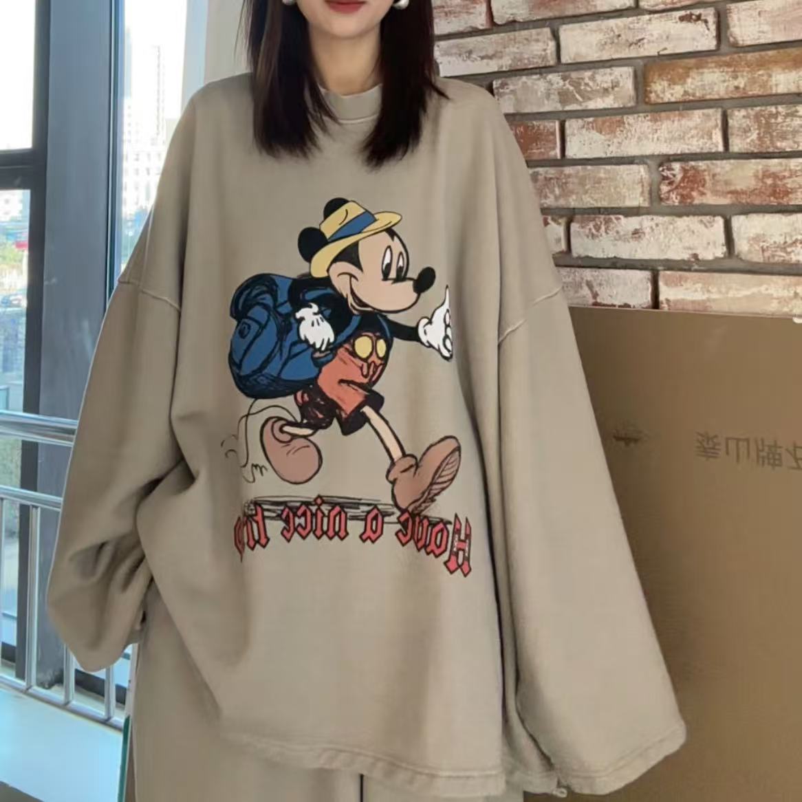 东大门新款韩版卡通印花圆领长袖宽松休闲卫衣女秋冬百搭