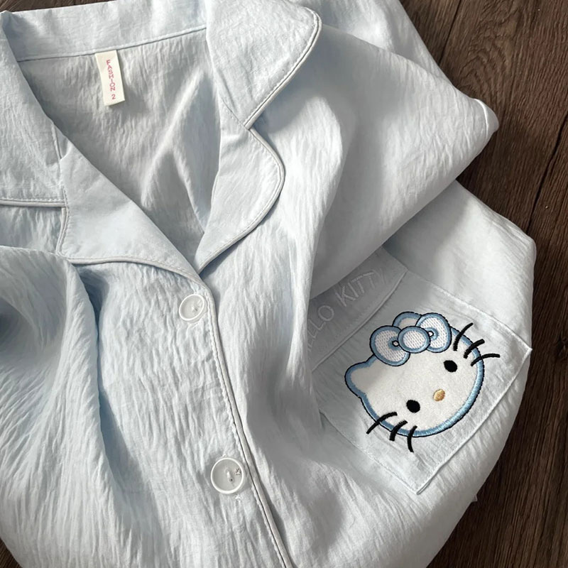 HelloKitty睡衣女款夏季天凯蒂猫云朵棉薄款短袖短裤两件套家居服