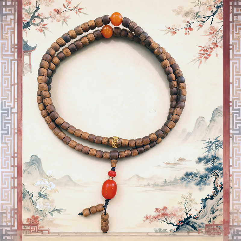 沉香沉香手串预赛级留疤老白棋手切桶珠素珠108颗6mm