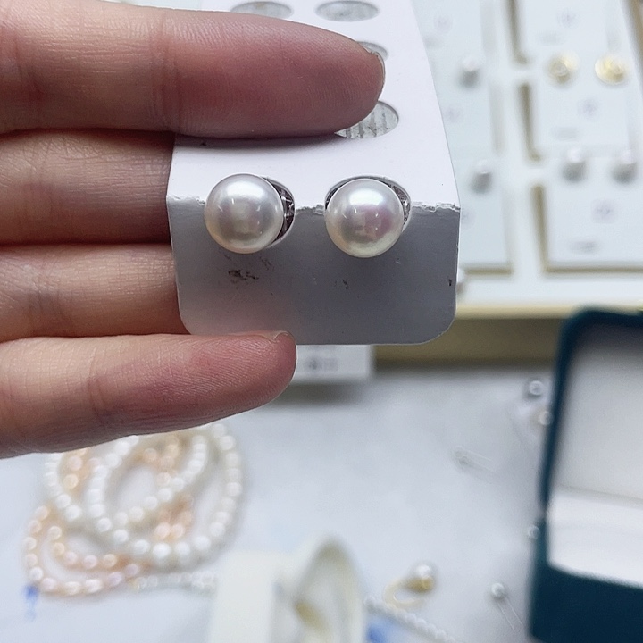 淡水珍珠耳饰银S925镶嵌王*