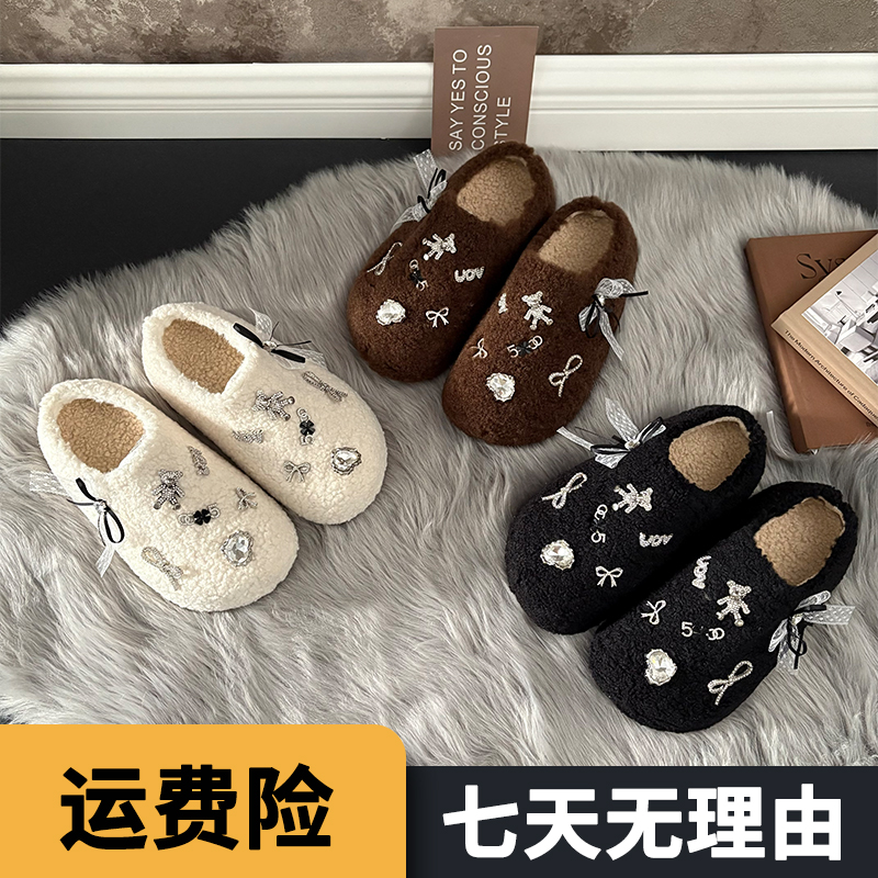 可爱网红一脚蹬勃肯鞋女款2025新款爆款秋冬加绒厚底百搭棉拖鞋