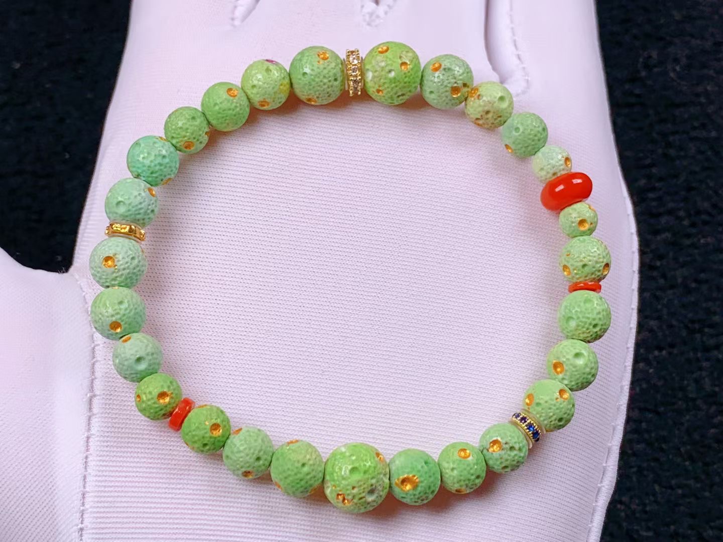 原矿高瓷精品精工菜籽黄绿松石星球珠圆珠手串，颜色纯正，色标级