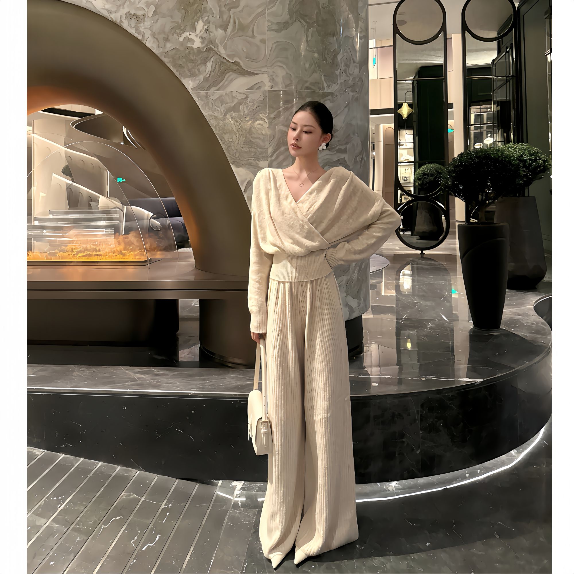 秋冬季休闲风秋冬阔腿裤+上衣时尚套装休闲显瘦时尚法式