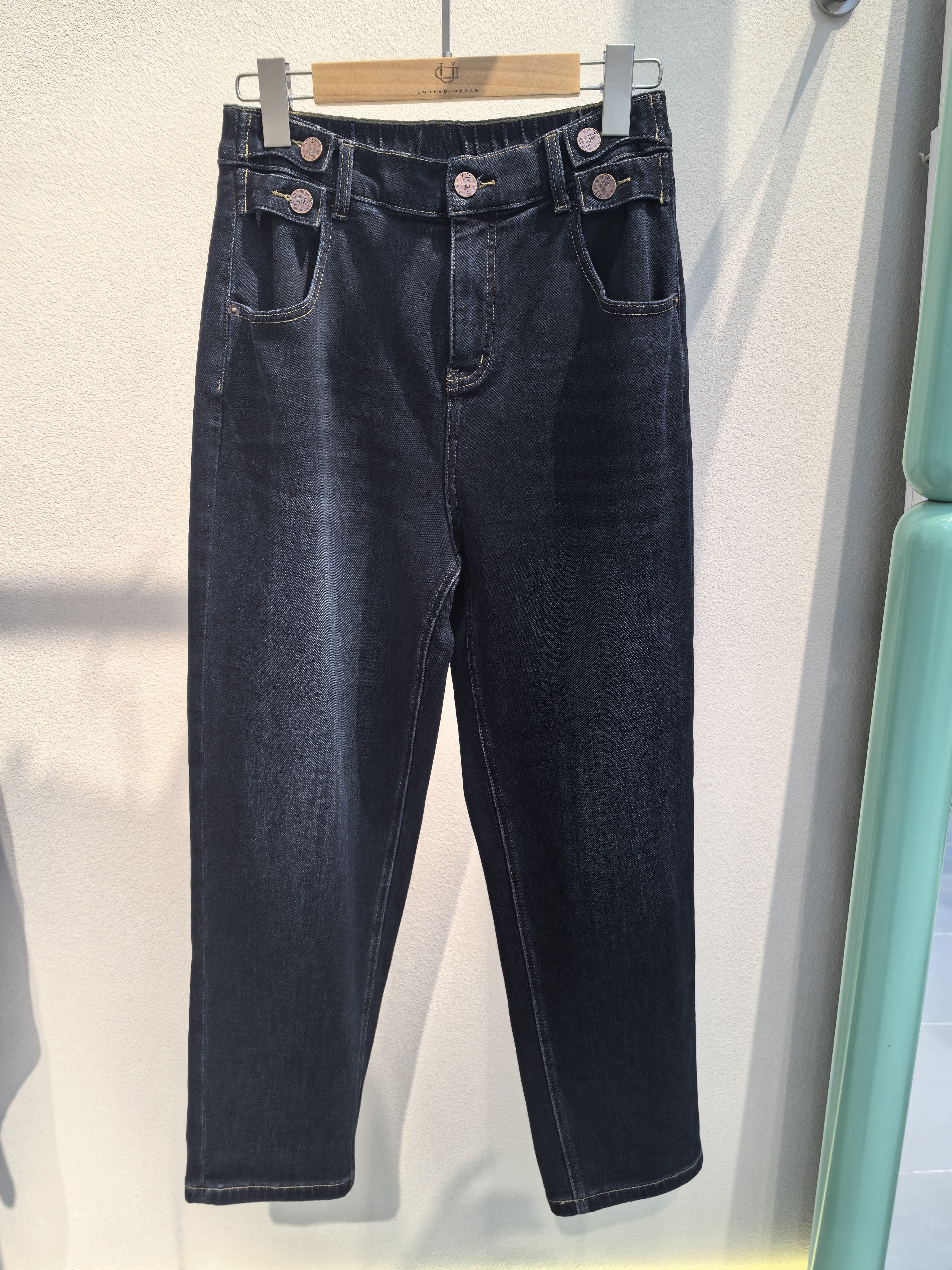 那汀秋冬半松紧腰大码弹力显瘦宽松老爹哈伦牛仔裤5A58K59922