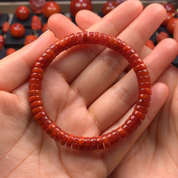南红玛瑙未镶嵌原矿药片手串7.2MM