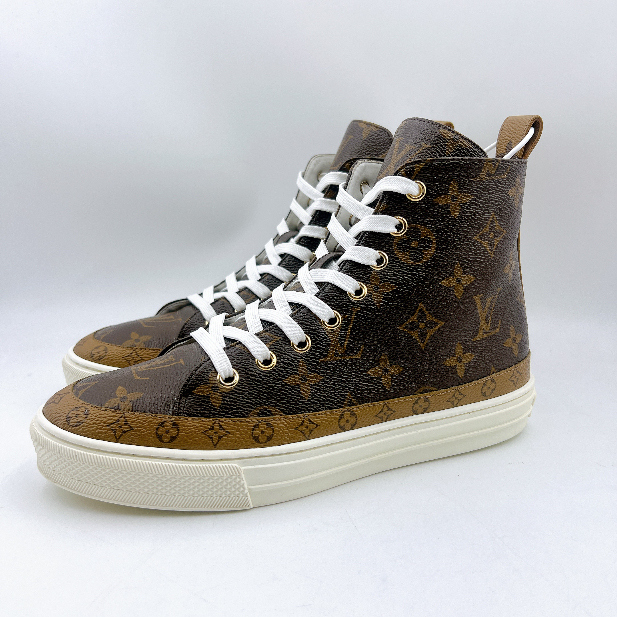 95新 LouisVuitton/路易威登 37码/经典老花满印高帮板鞋/BM01295