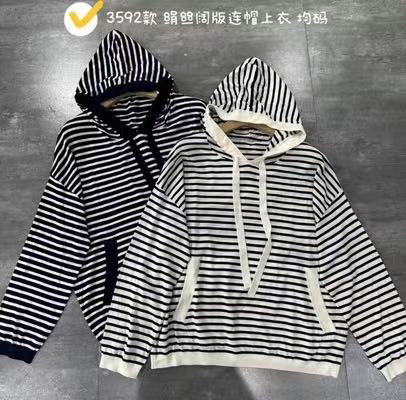 运动条纹极简风上衣卫衣韩版加绒秋季潮流休闲套头短款连帽