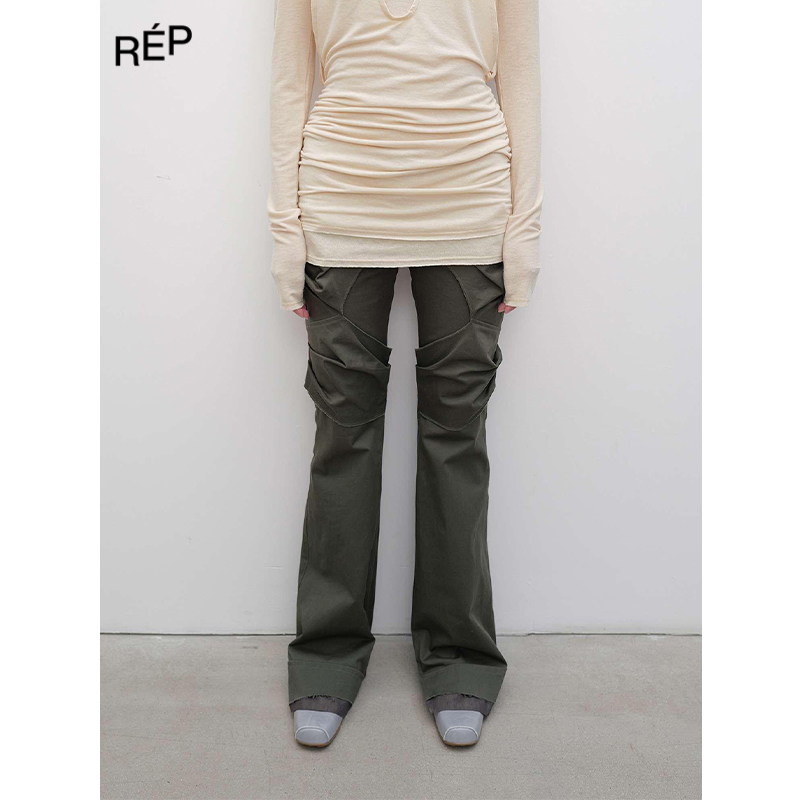 OPEN YY设计师品牌卡其灰微喇叭工装裤25PS TheREPUBLIQUE买手店