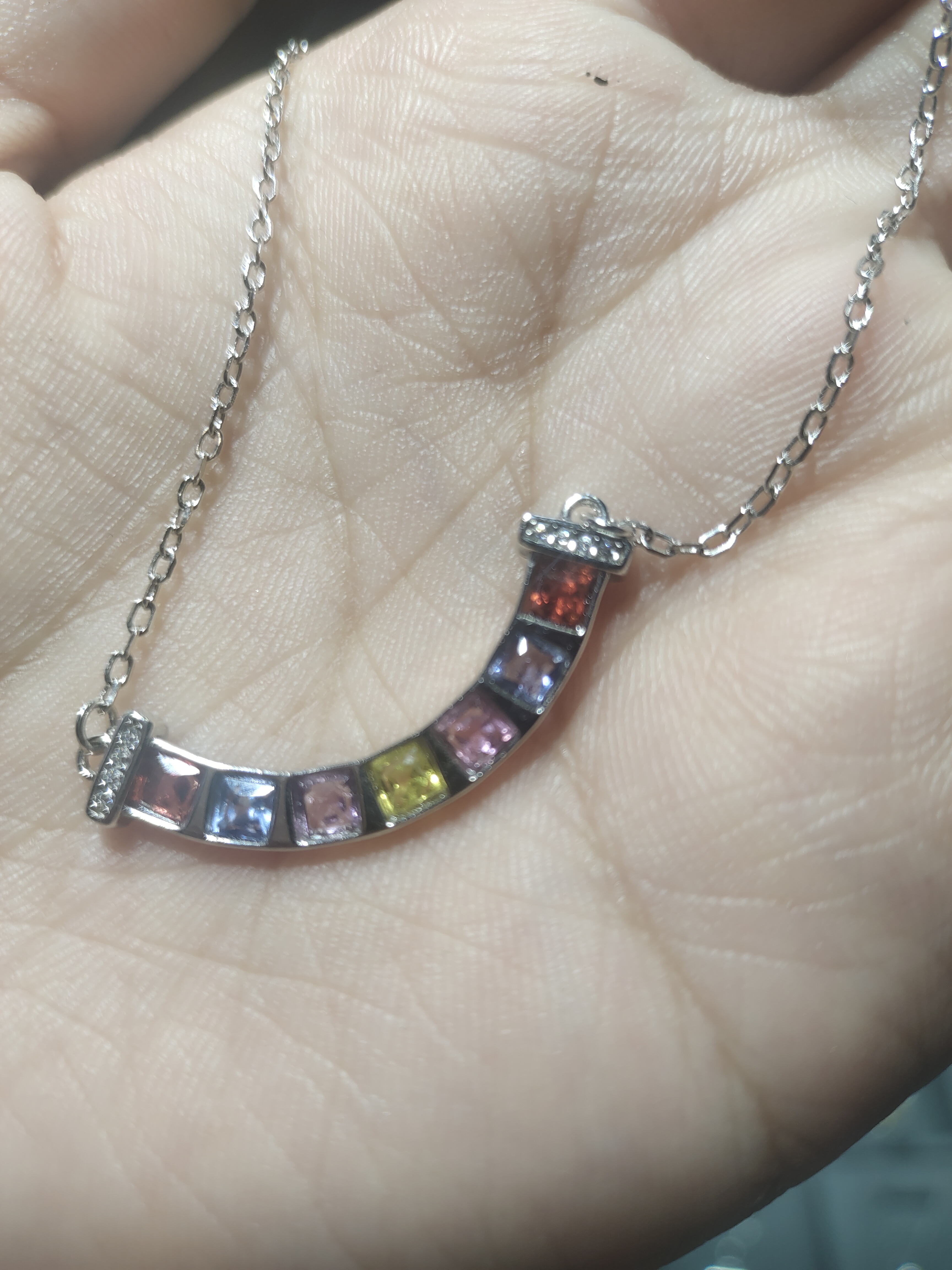 彩蓝宝项链通体925