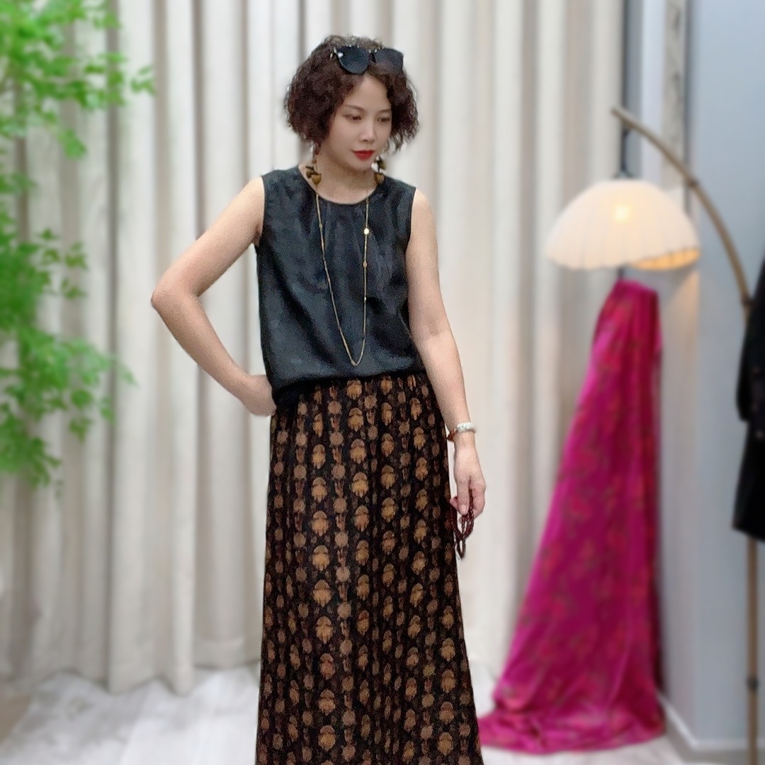 【恋蚕精选】100桑蚕丝香云纱提花休闲时尚圆领百搭背心