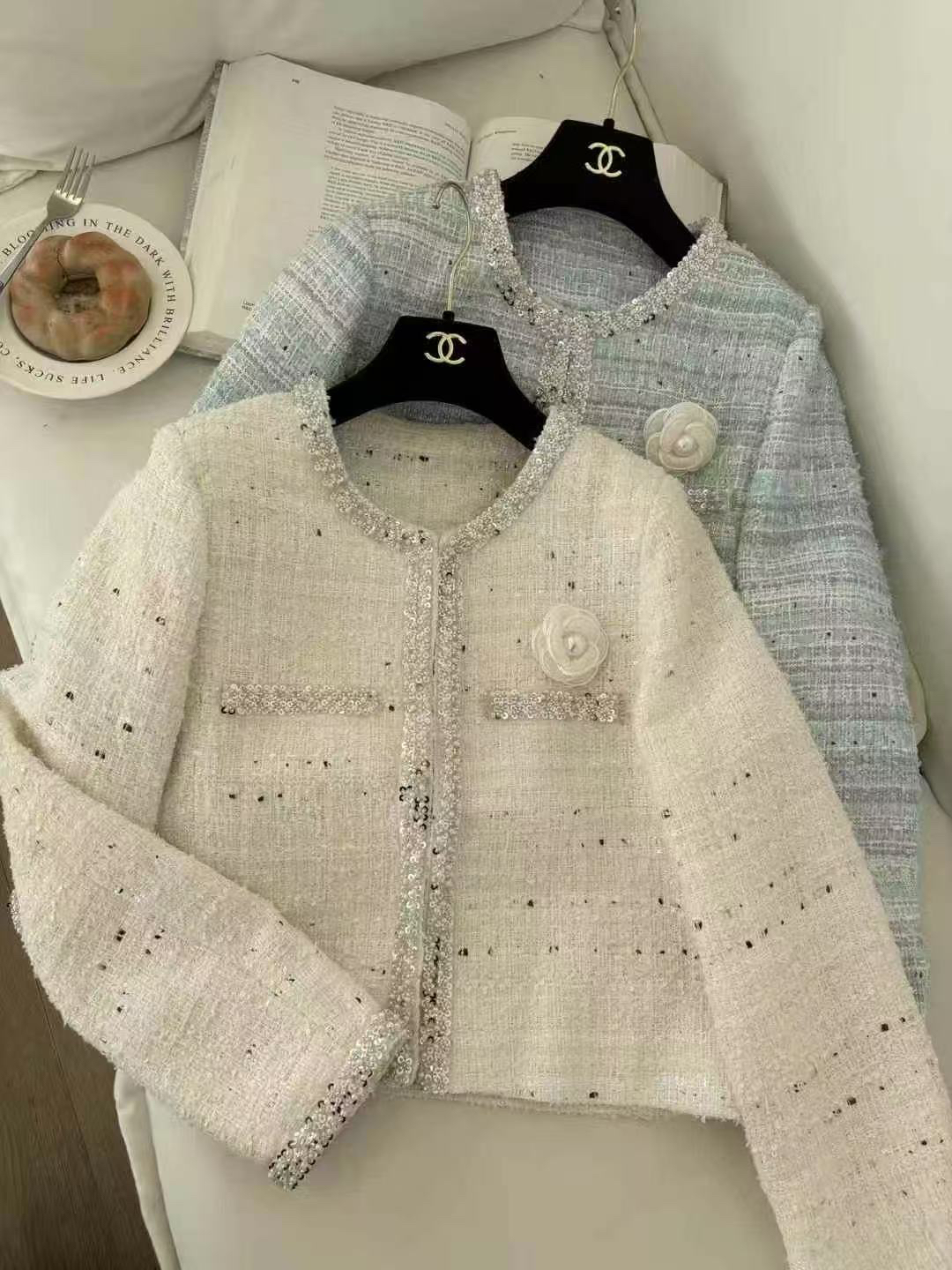 WTT-25055 小香风轻奢重工亮丝钉珠短外套女秋法式镶钻粗花呢