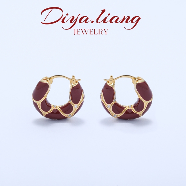 925银耳饰 梁雅帝新品【安哥拉红甜甜圈】金线缠绕设计款纯银耳饰