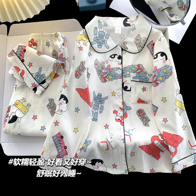云朵棉儿童睡衣女童春秋季长袖套装女孩蜡笔小新6-12岁学生家居服