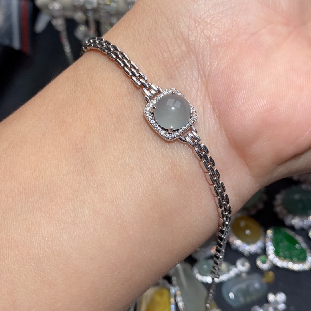 翡翠手链银S925镶嵌b j k k