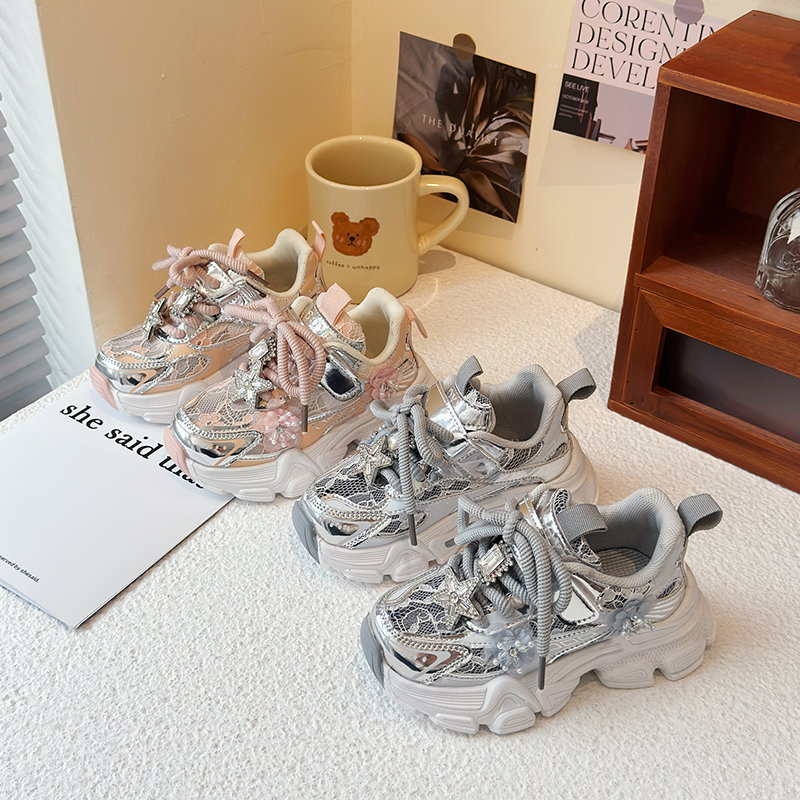 女童运动鞋2025新款儿童透气老爹鞋公主风时尚百搭休闲鞋0810