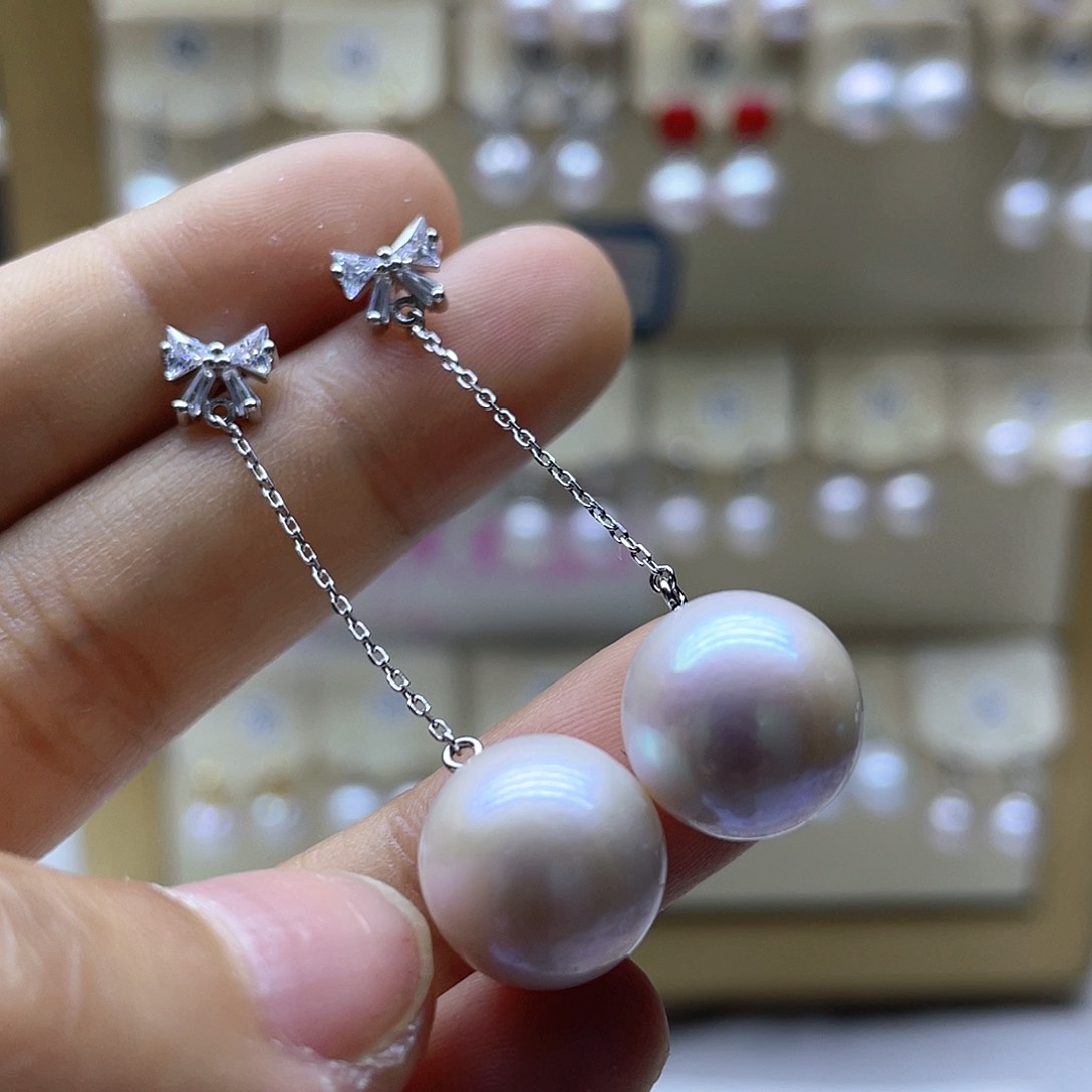 银S925镶嵌淡水珍珠耳饰