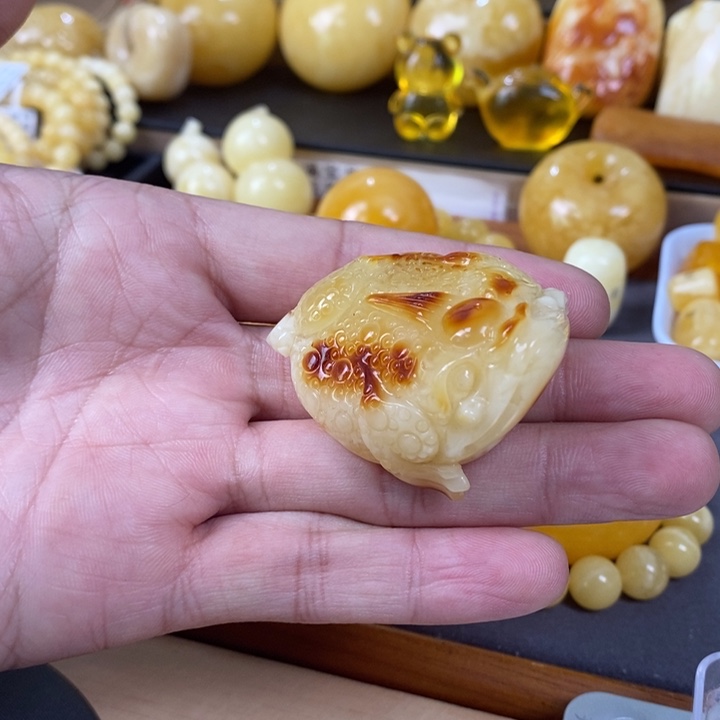 琥珀裸石未镶嵌金蟾