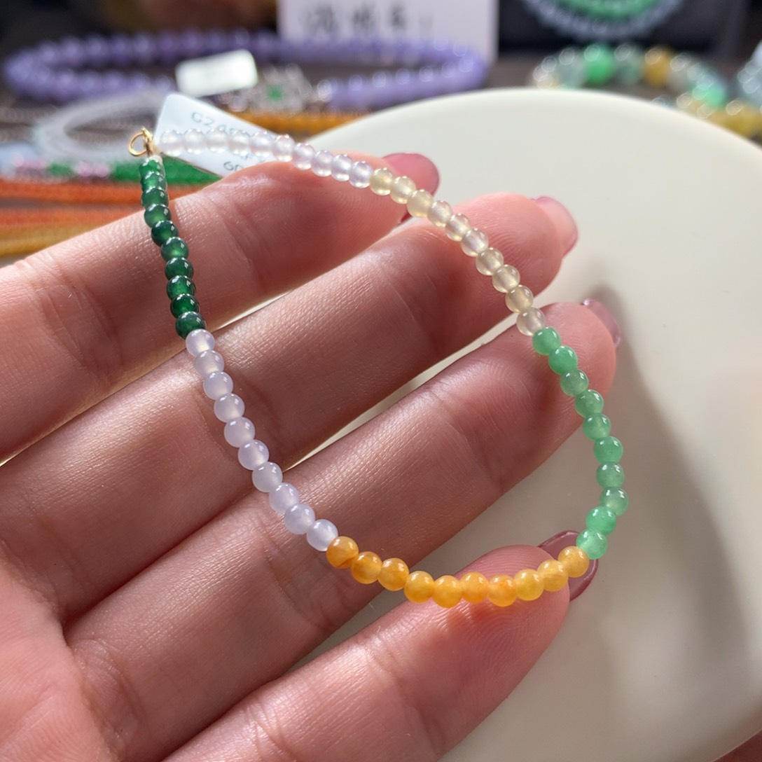 翡翠手链未镶嵌翡翠多宝小米珠卡3+