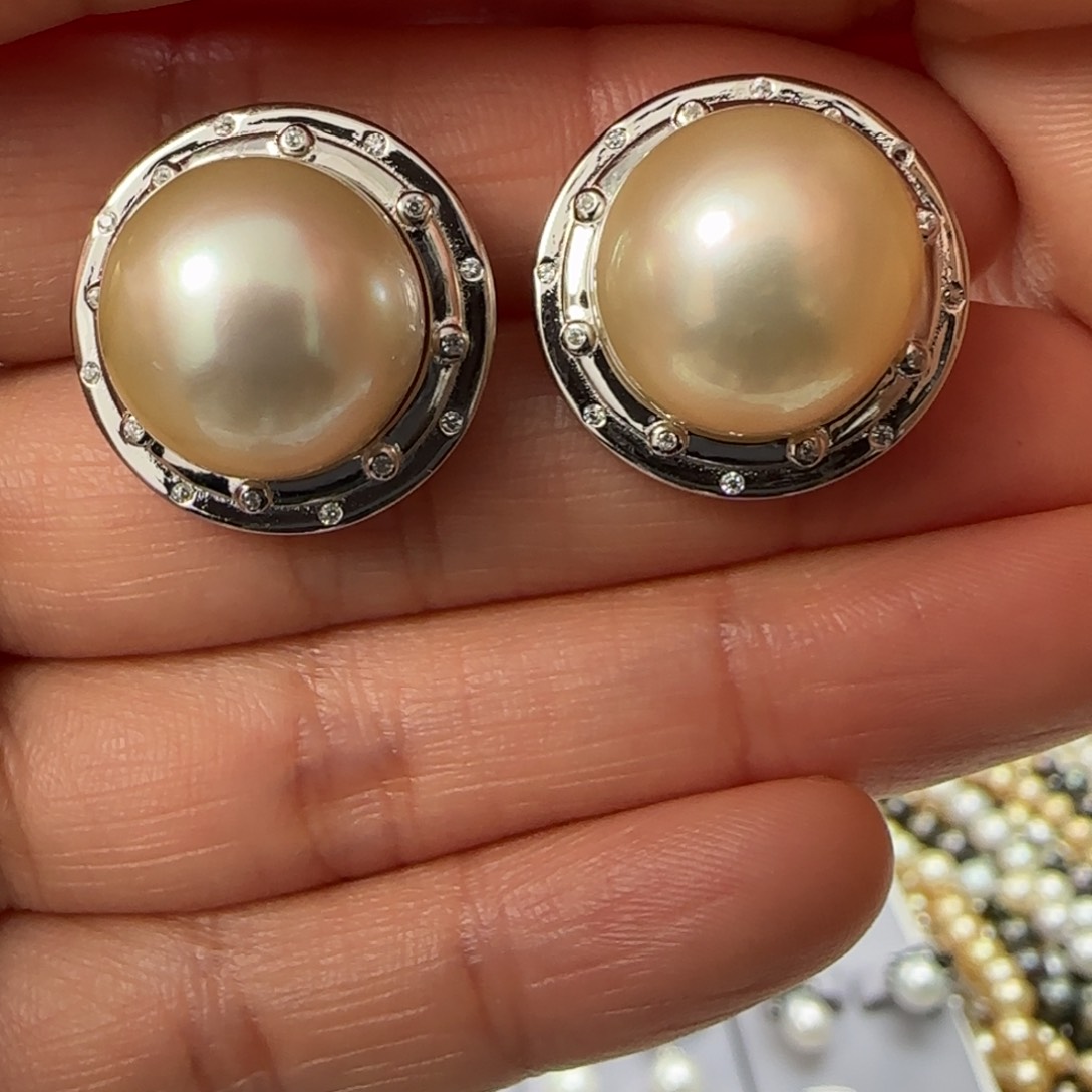 海水珍珠耳饰银S925镶嵌