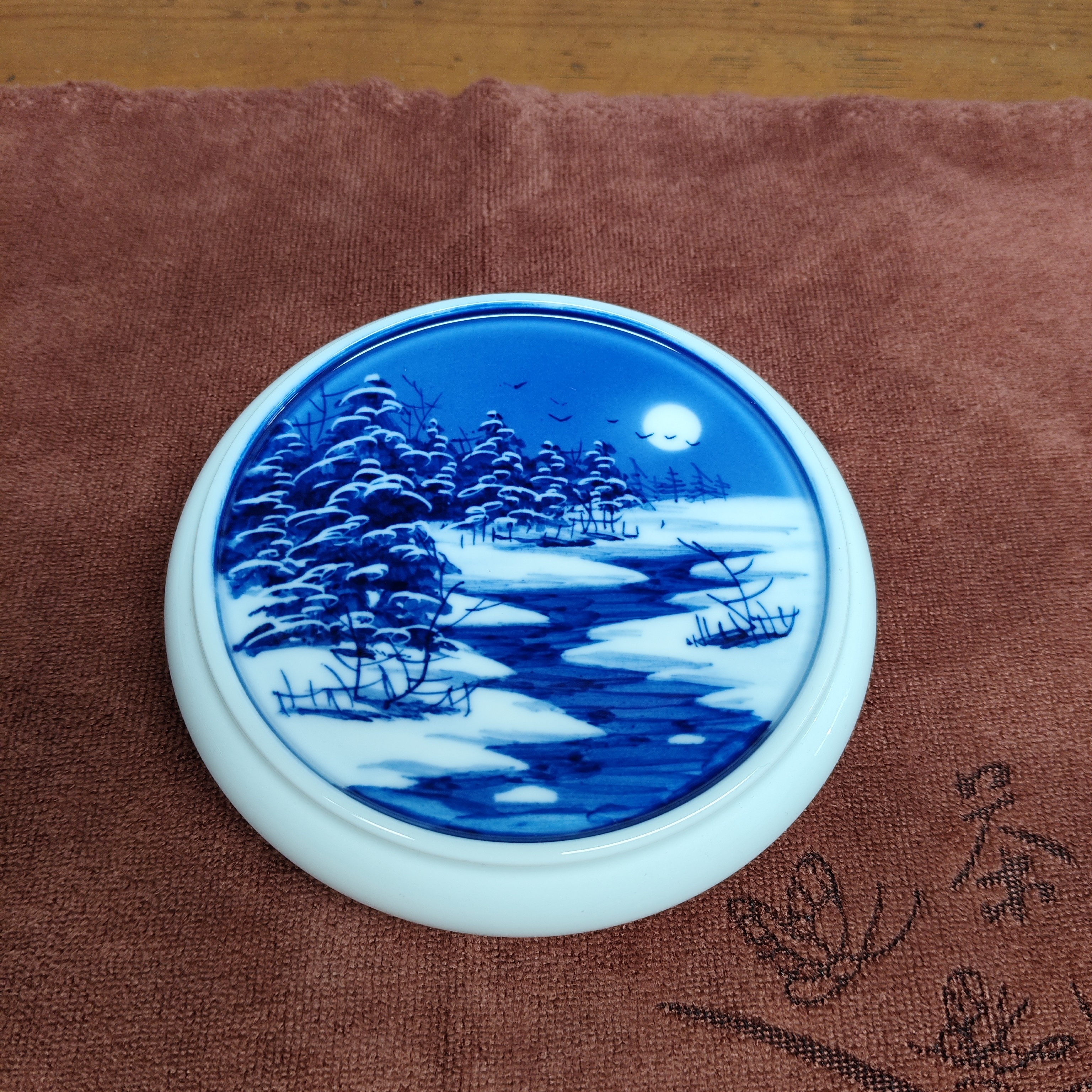 景德镇纯手工青花雪景盖置杯垫陶瓷茶垫茶具