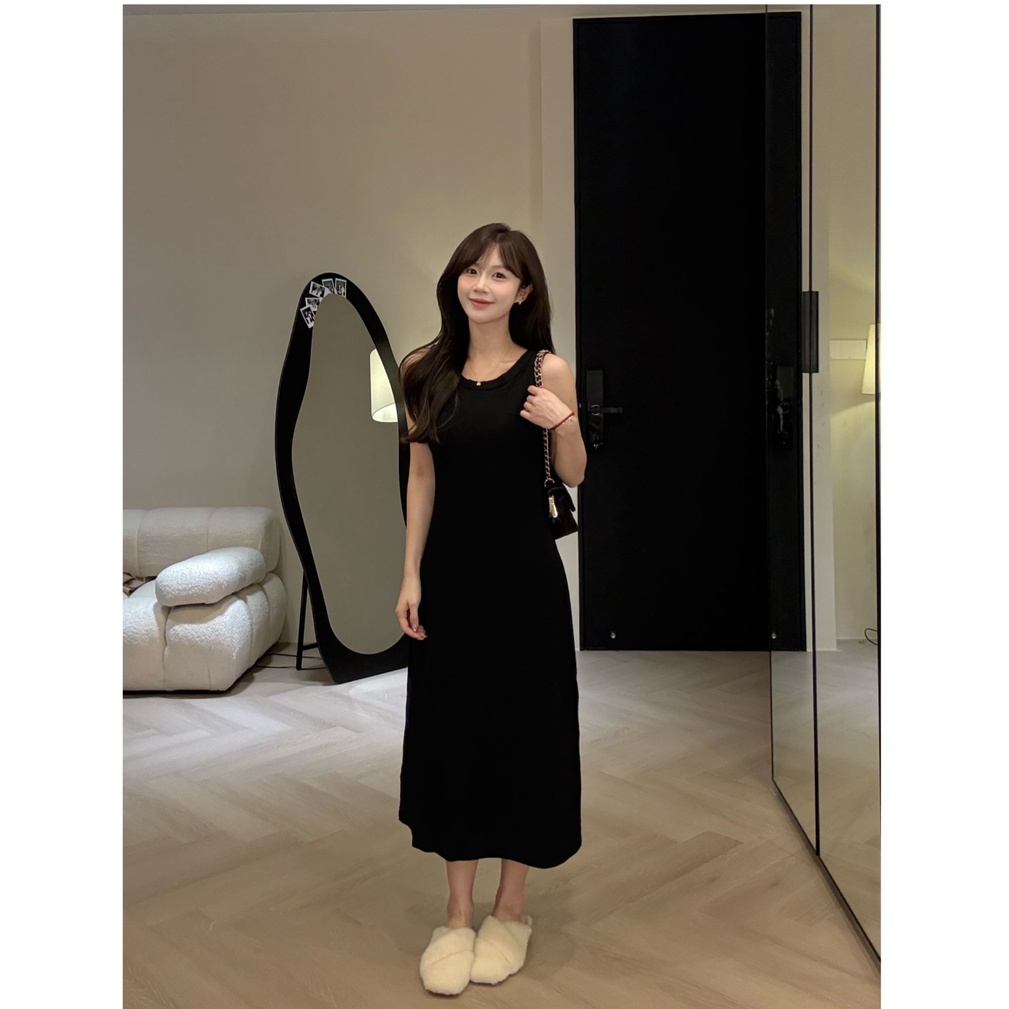 YOMI小个子黑色背心连衣裙气质休闲夏季显白显瘦