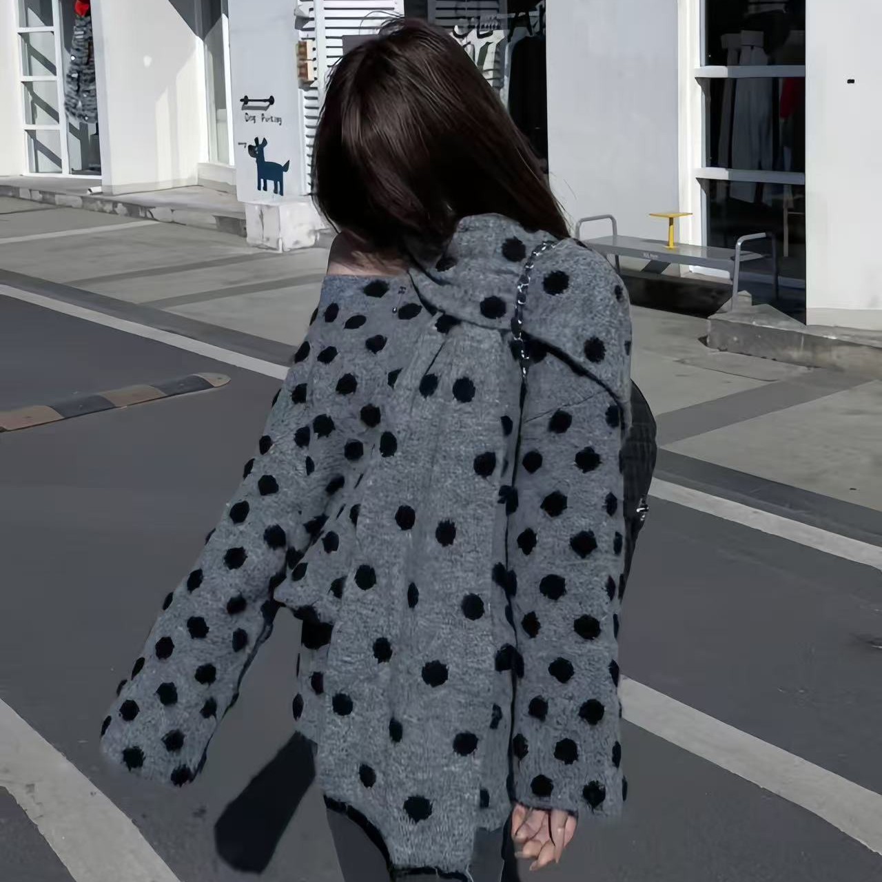 灰色波点三件套套装毛衣