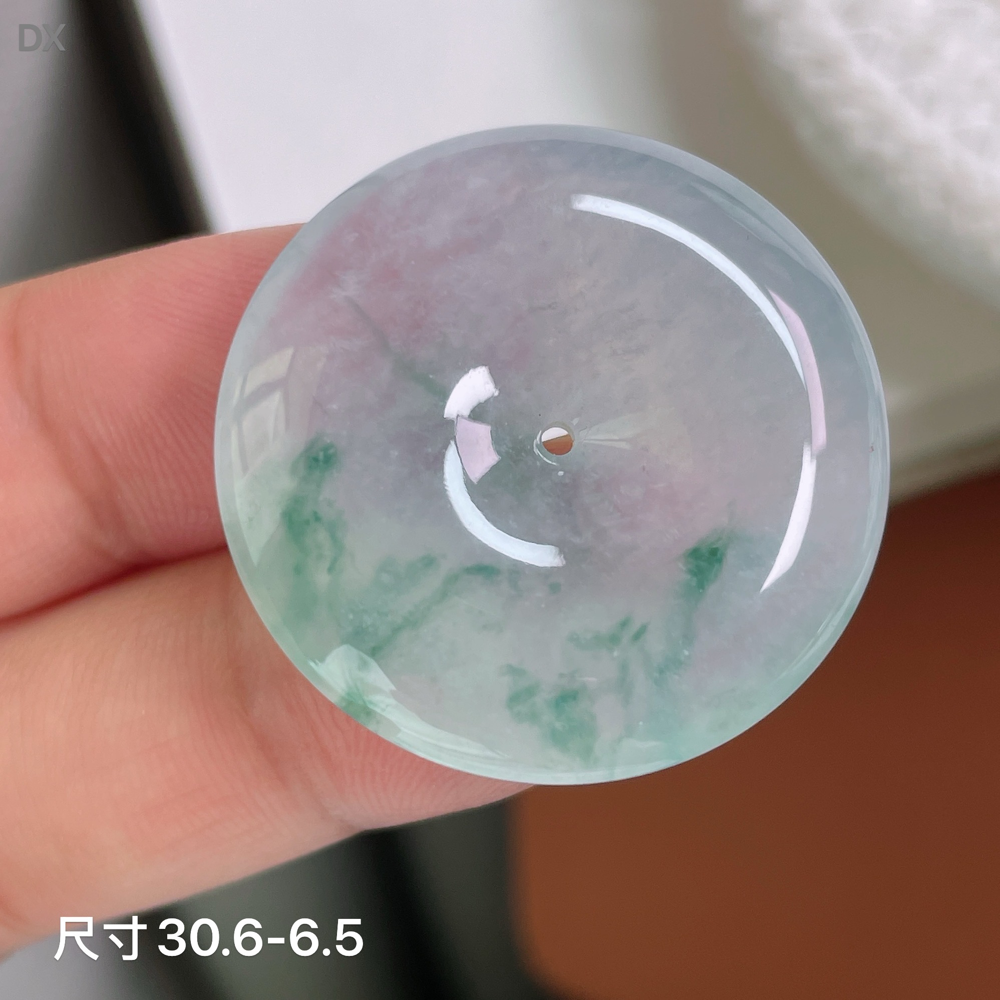 冰糯种飘蓝花缅甸翡翠平安扣吊坠项链挂件