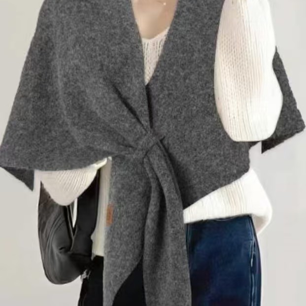 常规百搭外搭春秋纯色女士护颈保暖秋冬气质披肩洋气冬季法式单色