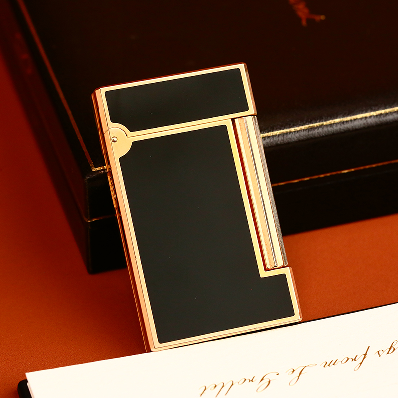 Dupont充气打火机黑色中国漆LD斜火烟斗机稀有男士高档收藏小巧