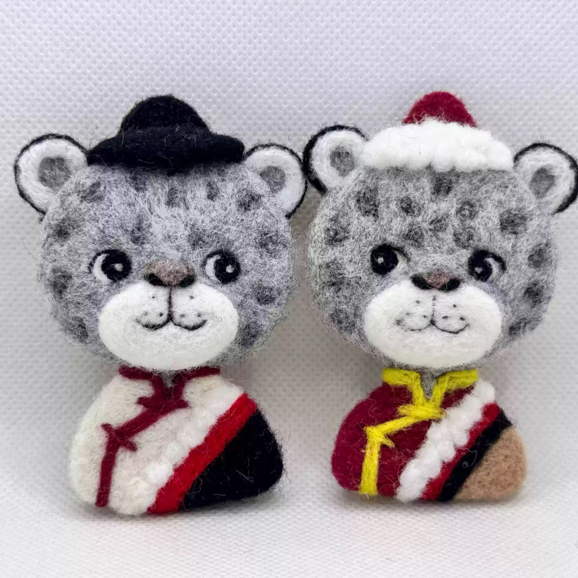 藏区阿姨手戳胸针牧民手工非遗羊毛雪豹情侣毛绒玩偶小众艺术设计