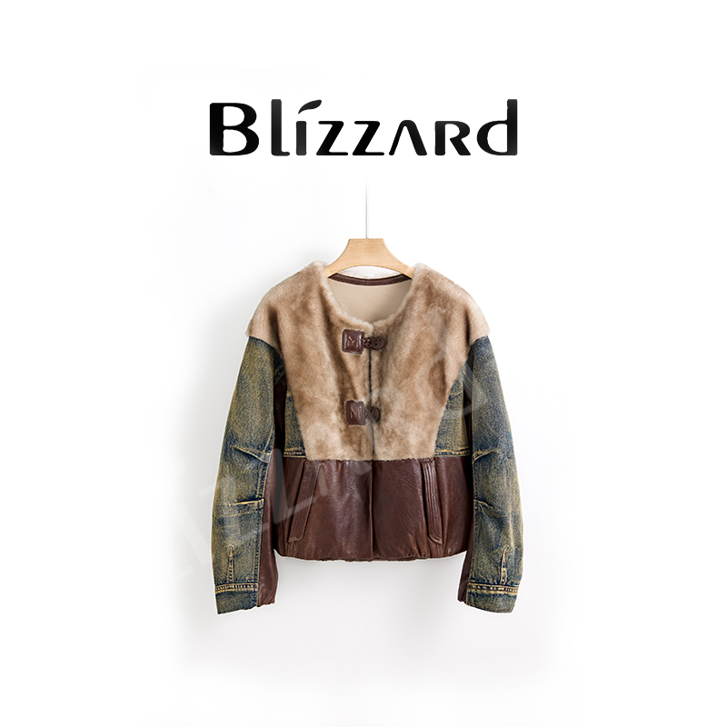 暴雪【咖色】“流光琥珀”羊毛+100%绵羊皮+鹅绒服皮草外套女2025