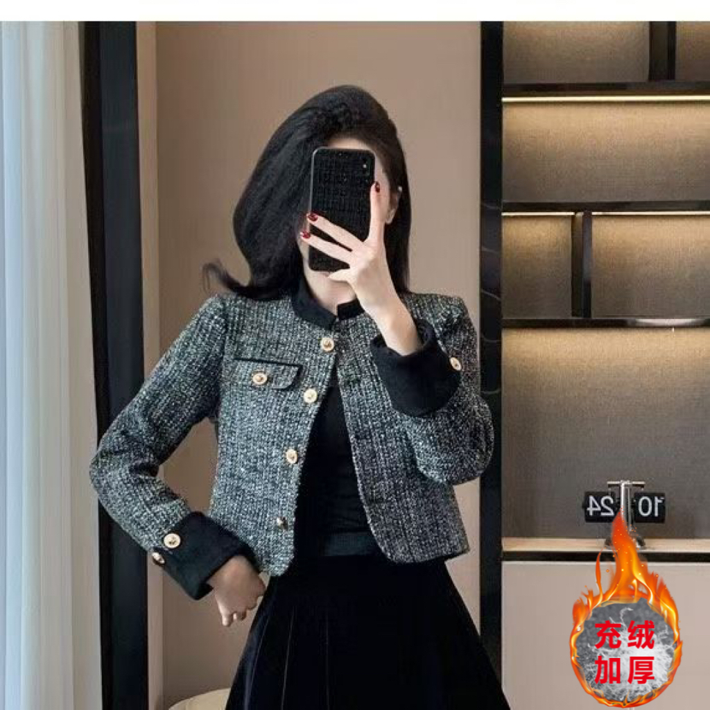 【当天发+运费险】充绒内胆小香风短款丝绒外套洋气加厚上衣RO395