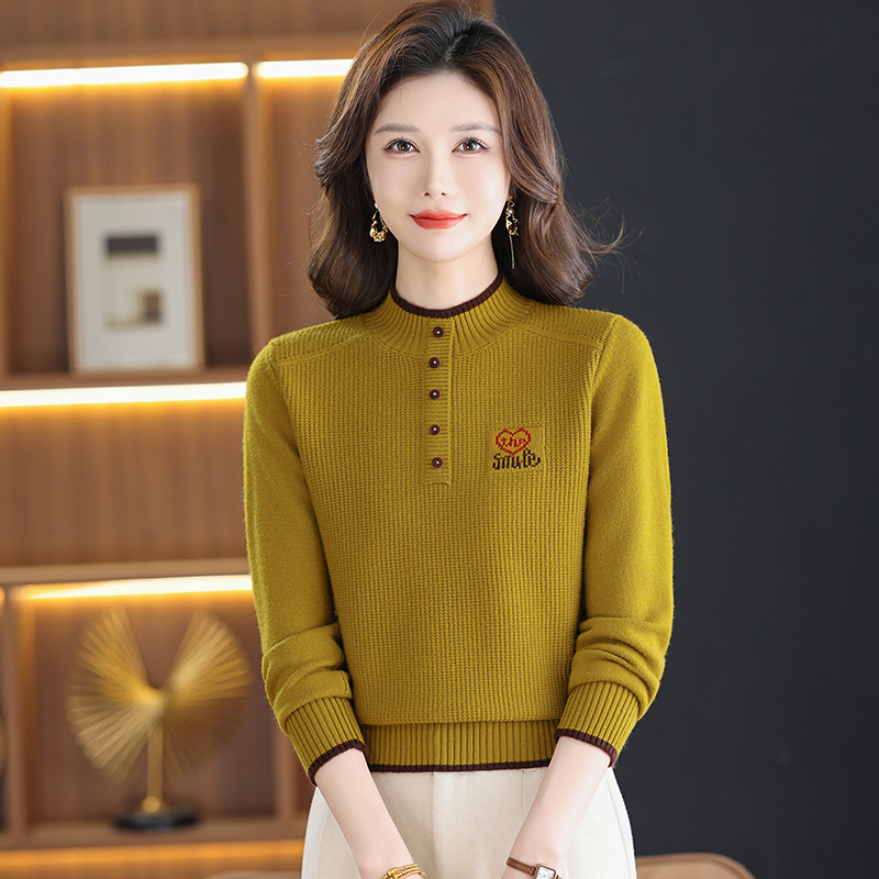 冬季新款半高领时尚洋气宽松显瘦女士针织衫打底衫