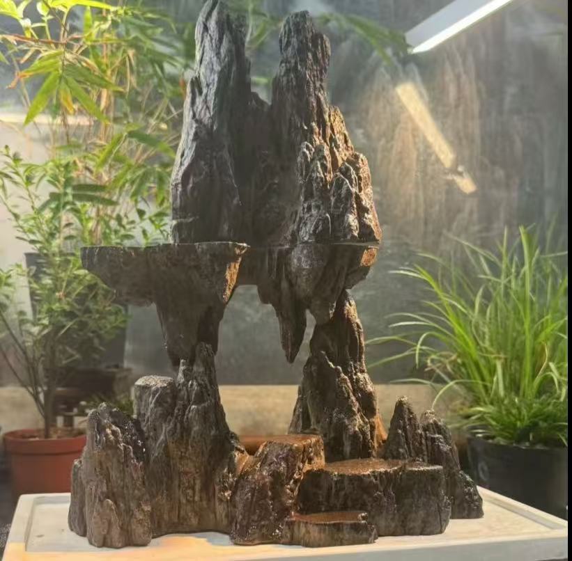 0003+2788洞天仙境青龙石鱼缸造景复刻悬浮假山鱼缸造景石摆件