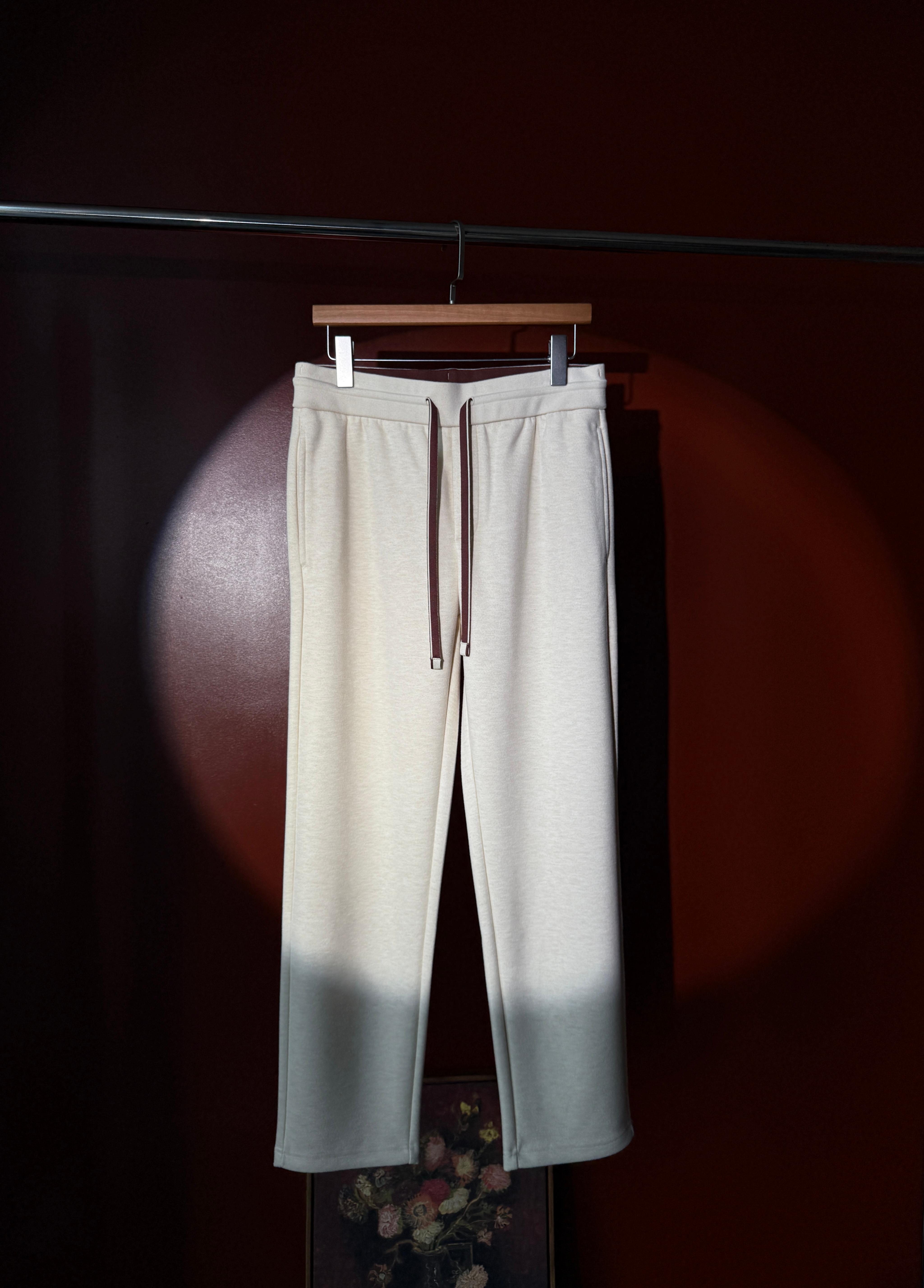 【老钱奢华】秋冬 加厚 醋酸蚕丝羊绒混纺针织微宽松直筒休闲裤男士