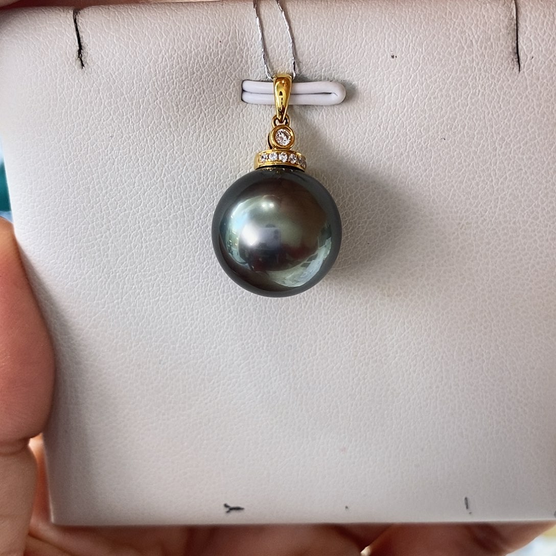 海水珍珠吊坠(不含链)18K金镶嵌大溪地14-15m m