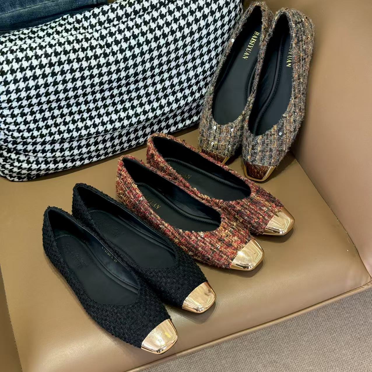 浅口方头纯色欧美金属装饰单鞋跟鞋粗跟高智淡人风小香风822-1