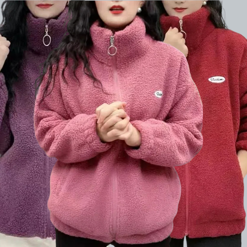 羊羔绒女装外套秋冬新款立领颗粒绒洋气加绒加厚保暖休闲宽松