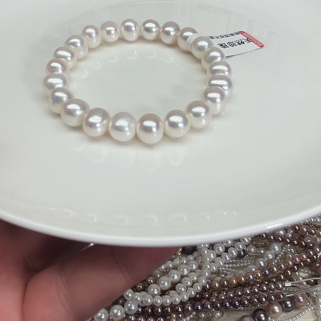 淡水珍珠银S925镶嵌手串8-9毫米