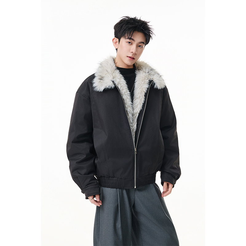 HSNH【翻领座山雕棉服】冬季短款毛领加厚重磅棉衣男