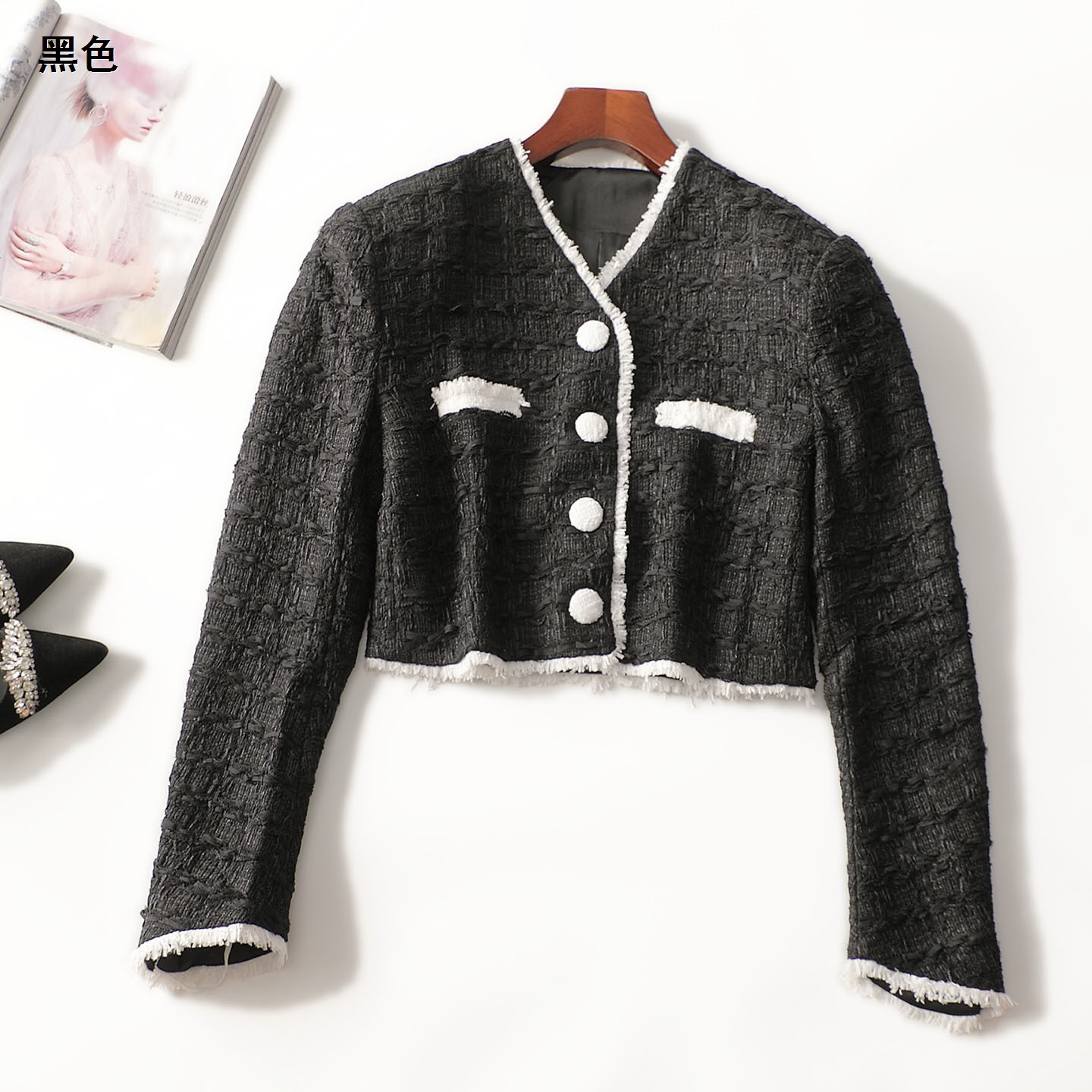 412834冬短款长袖单排扣外套秋冬小香风