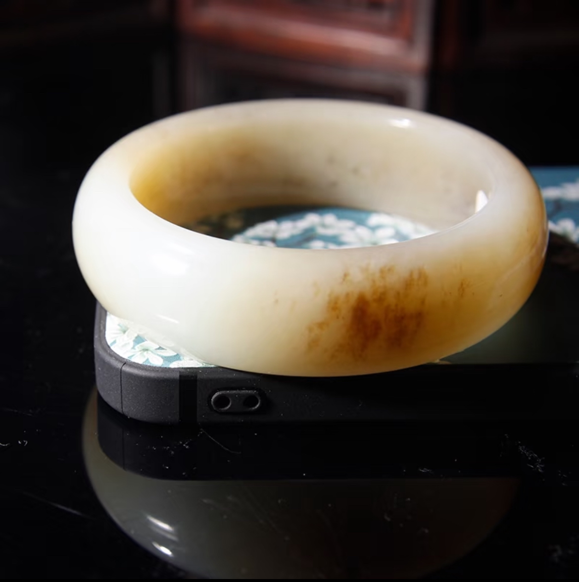 古意素喜 · 小圈口53新疆和田玉糖白玉宽条正品鉴定证书手镯玉镯