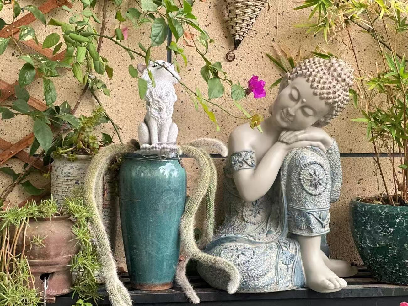 禅意坐佛雕塑庭院阳台花园坐姿睡佛雕像露台茶室书房摆件户外落地