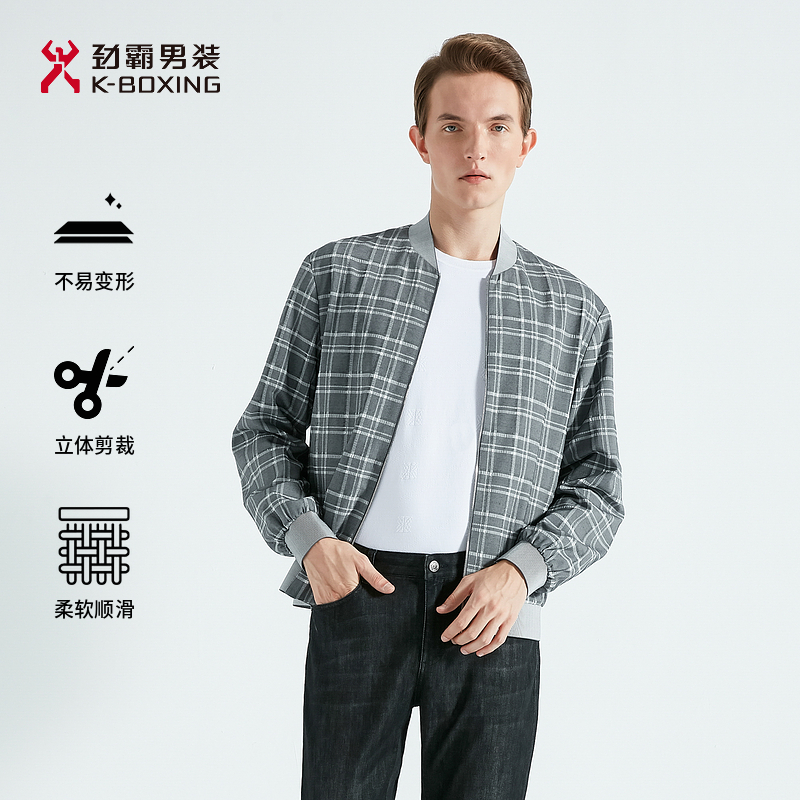 【莱赛尔透气】劲霸男装棒球领格子商务茄克|BKDG1111