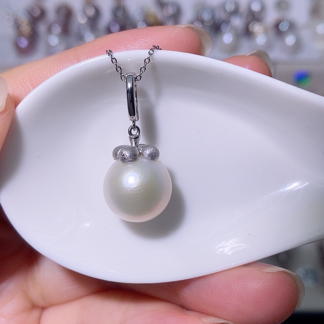 淡水珍珠吊坠(赠链)银S925镶嵌尺寸11/12毫米